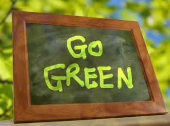 Tafel mit Aufschrift "go green"